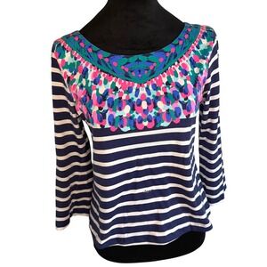 Women's Lilly Pulitzer 100% Pima Cotton Tropical Stripe Blouse Top Summer SZ XS